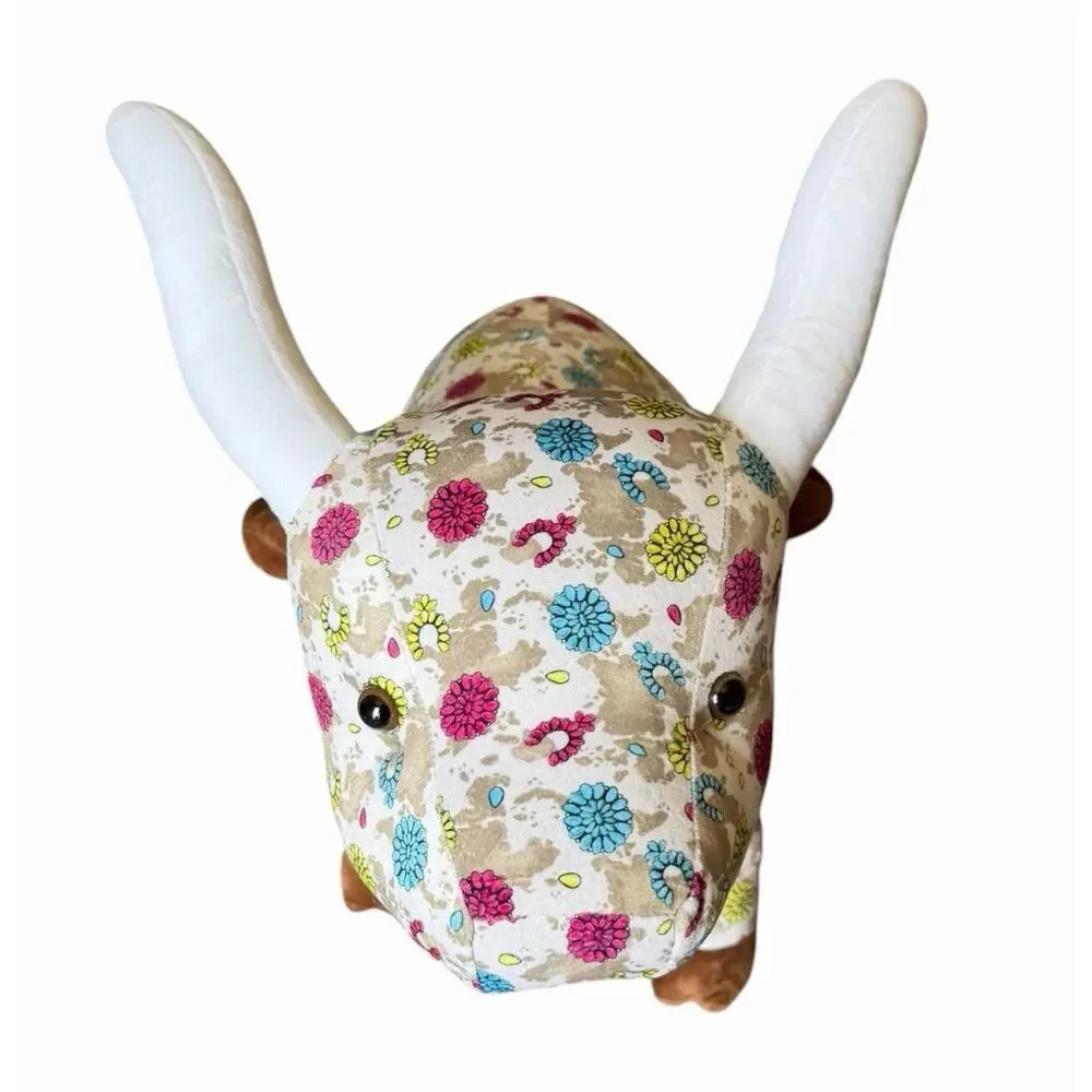 Western Linens Farm Pal Conchos Longhorn Plush Standing Floral Cow NWT Large